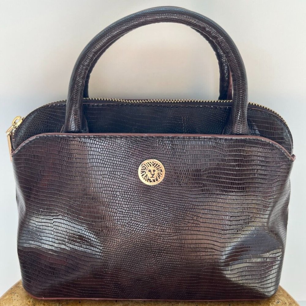 Anne Klein Women's Fux Leather Dark Brown Dome Mini bag Hand Bag Good Condition